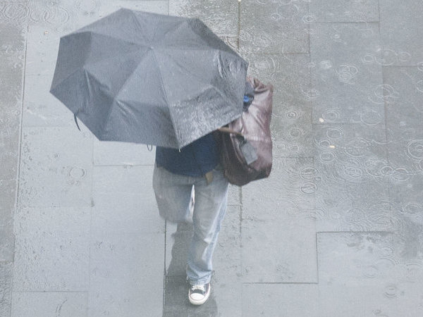 Two students walking outside